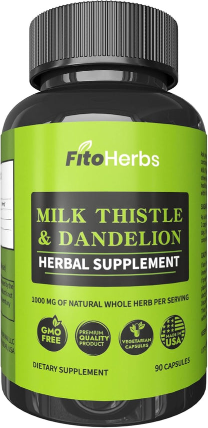 Milk Thistle & Dandelion 1000Mg - Digestive Health Support - Liver Detox Health Capsules - Vegan Milk Thistle Herbal Supplements - High-Potency Antioxidant Pills - 90 Count
