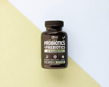 Probiotics and Prebiotics + SBO Probiotics (60 Billion CFU | 90 Capsules) Acidophilus Probiotic w. Saccharomyces Boulardii, Bifidobacterium + Spore Probiotic & Organic Sprouted Prebiotic Fiber Blend