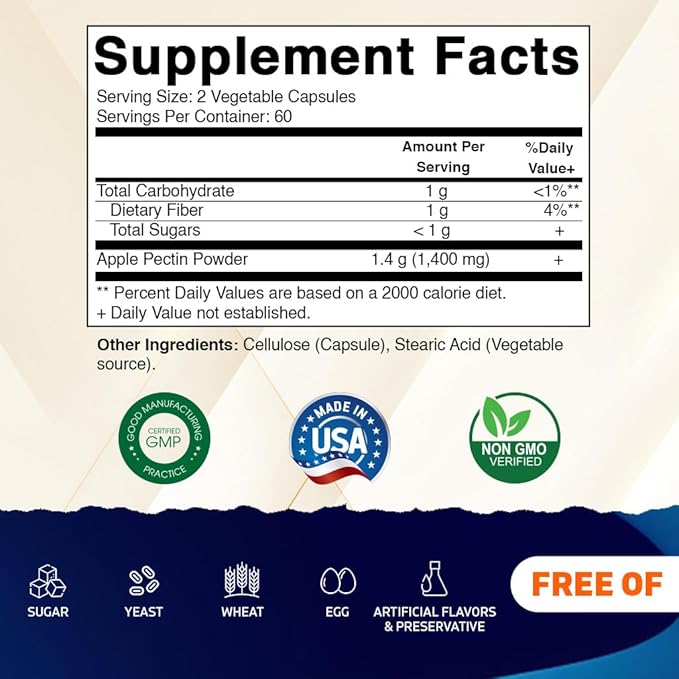 Vitamatic Apple Pectin 700mg – 120 Vegetarian Capsules per Bottle | 2-Pack (240 Vegetarian Capsules) Natural Dietary Fiber Supplement – Supports Digestive Health & Regularity*