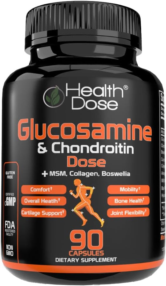 Glucosamine Plus Premium Joint Support - with MSM, Collagen & Boswellia - 90 Capsules - Antioxidant Properties for Cartilage Support, Joint Health & Mobility