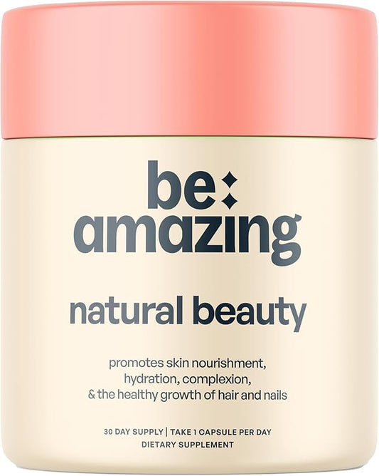 Be Amazing Natural Beauty Supplement | Skin, Nail & Collagen Support, Biotin for Healthy Hair Growth, Immunity, Joint Health | Hydrate | Vitamin C | Vegan, Gluten Free | Complexion, 60 Capsules