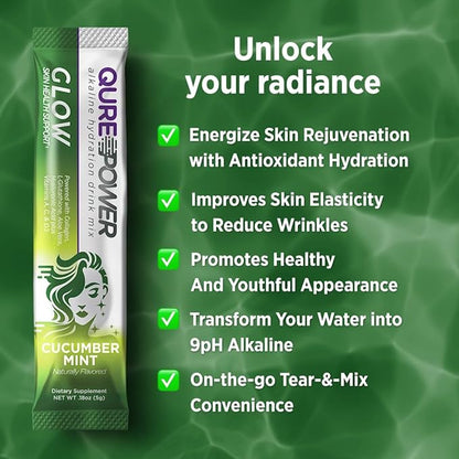 QURE Alkaline Skin Glow for Youthful Radiance and Skin Hydration-Alkaline Antioxidant Blend- Collagen, Vitamin C, Hyaluronic Acid, Aloe Vera
