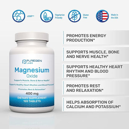 Magnesium 400mg [High Potency] Supplement – Magnesium Oxide for Immune Support, Muscle Recovery, Leg Cramps and Relaxation 120 Tablets