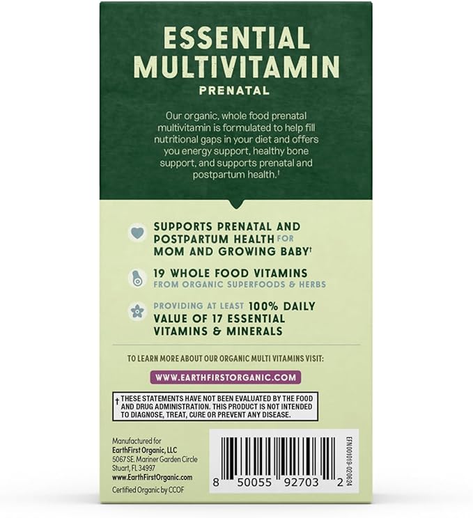 Prenatal Once Daily Multivitamin for Women for Conception, Pregnancy, Postpartum & Breastfeeding, Folate, Iron & Organic Whole Food Blend, 60 Count