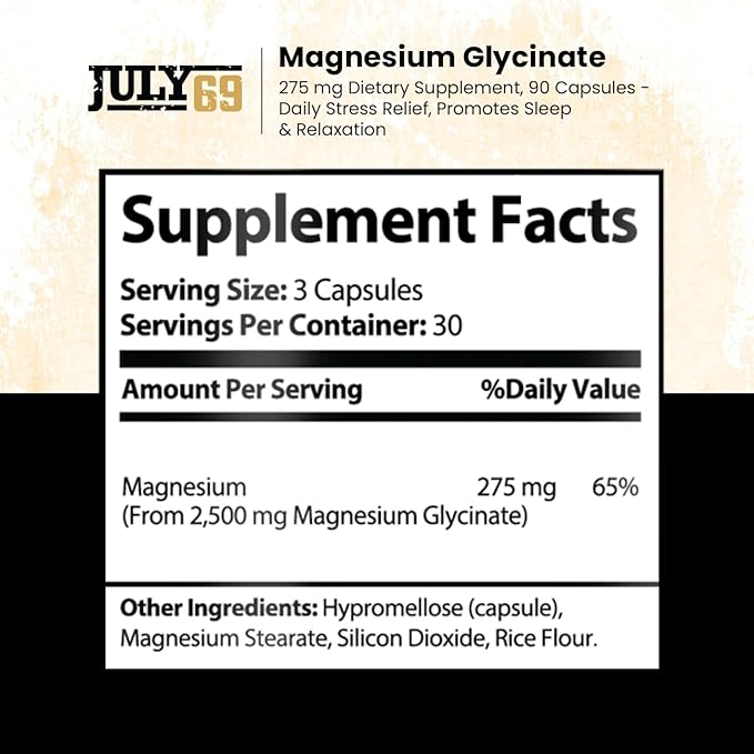 Magnesium Glycinate 275 MG - Extra Strength Vegan Supplement for Men & Women, 90 Capsules, Gluten & Soy Free, Natural Support, 3rd Party Tested, Made in USA