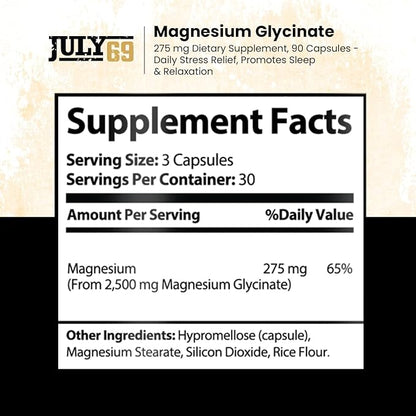 Magnesium Glycinate 275 MG - Extra Strength Vegan Supplement for Men & Women, 90 Capsules, Gluten & Soy Free, Natural Support, 3rd Party Tested, Made in USA