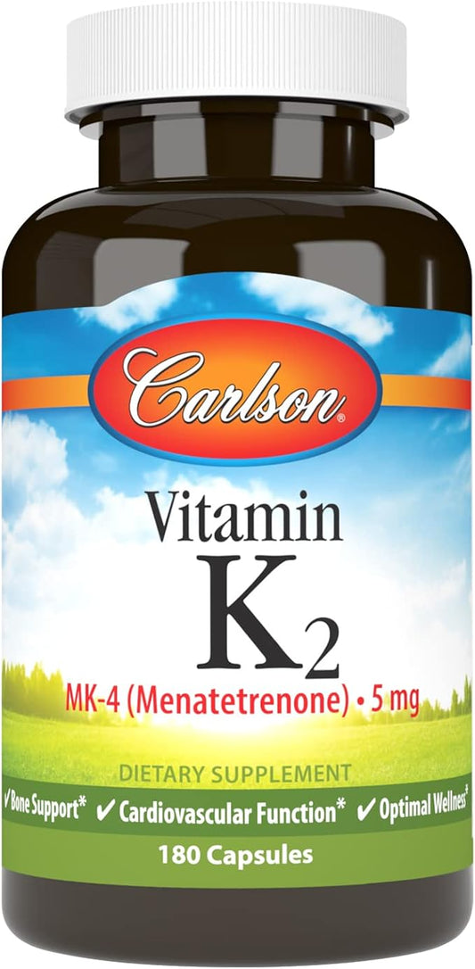 Carlson - Vitamin K2, MK-4 (Menatetrenone), Vitamin K Supplement, Bone & Heart Health, K2 Vitamin, Soy-free, Vitamin K-2, K2 Vitamins, 180 Capsules