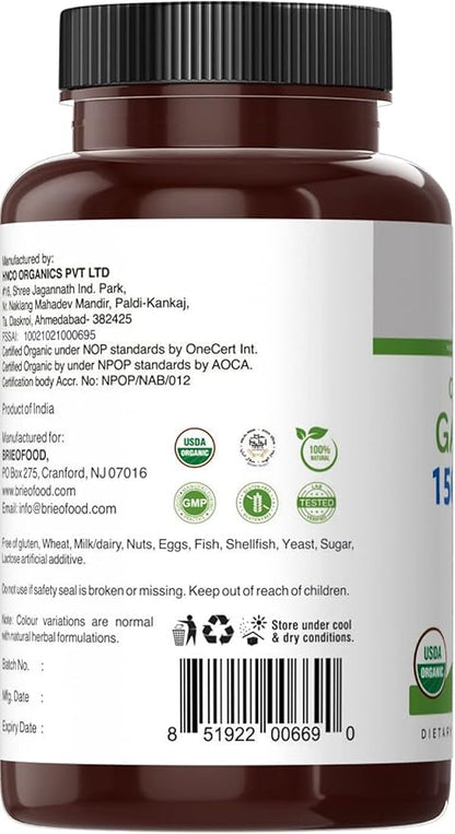 Brieofood Organic Garlic 1500mg, 45 Servings, Vegetarian, Gluten Free, 90 Vegetarian Tablets