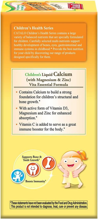 CATALO Children’s Liquid Calcium Magnesium Zinc, Peach and Mango Flavor, Multi-Minerals for Bone & Teeth for Kids Calcium, Kids Zinc, No Artificial Colors & Flavors