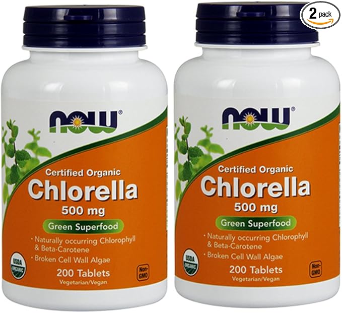 Now Foods Chlorella 500 mg, 200 Tablets (Pack of 2)