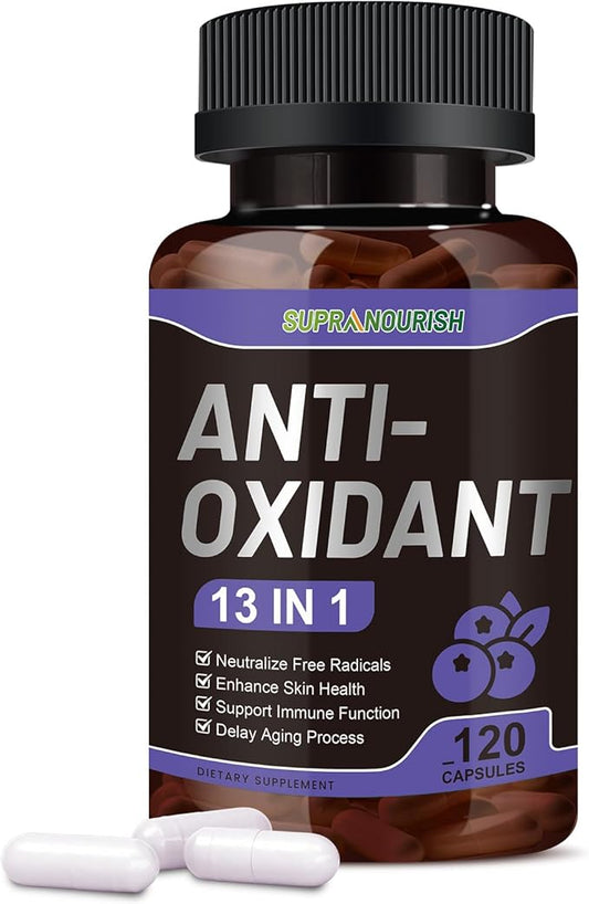 13-in-1 Antioxidants Supplement with NAD, NMNH, Resveratrol, Glutathione & PQQ - Natural Herbal & Fruit Formula - 120 Capsules (60-Day Supply)