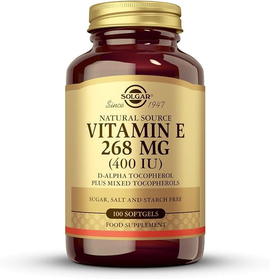 SOLGAR Vitamin E 268 mg (400 IU) - 100 Softgels - Naturally-Sourced Vitamin E as d-Alpha Tocopherol - Gluten Free, Dairy Free - 100 Servings