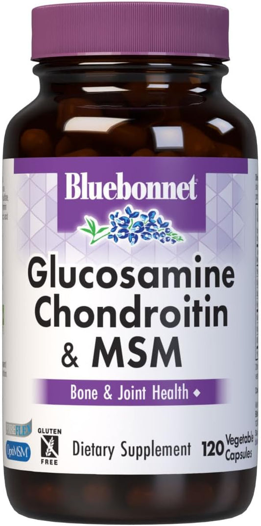 Bluebonnet Nutrition Glucosamine Chondroitin & MSM, Glucosamine, Bone & Joint Health*, Non-GMO, Gluten-Free, Soy-Free, Dairy-Free, 120 Vegetable Capsules, 40 Servings