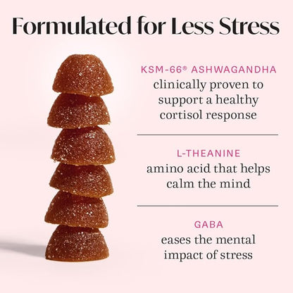 Winged Wellness Calm & Collected, Stress Relief Gummies - Stress Support Supplement with KSM-66 Ashwagandha, L-Theanine, GABA & Passionflower - Vegan & Gluten-Free Gummy - Raspberry, 42 Count