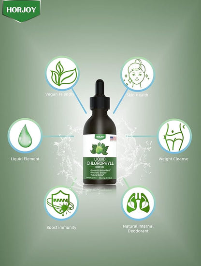 Chlorophyll Liquid Drops - 100% Natural Energy Booster and Immune Support - Internal Deodorant and Detox - Altitude Sickness Relief - Fast Absorption, Vegan & Non-GMO - 120 Servings (Pack of 1)
