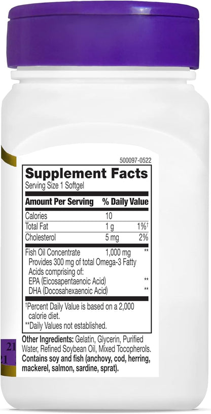21st Century Fish Oil 1000 mg Softgels, 60 Count (Pack of 3)