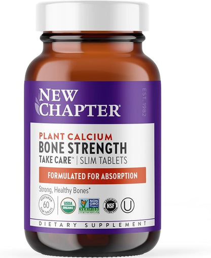 New Chapter Calcium Supplement - Bone Strength Organic Calcium with Magnesium, Vitamin D3+K2, 70+ Trace Minerals for Bone Health, Gluten Free, Easy to Swallow Slim Tablets - 60 Count