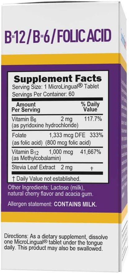 Superior Source No Shot Vitamin B-12 Methylcobalamin 1000 mcg, B-6 & Folic Acid 800 mcg - Supports Brain & Heart Health - Aids Natural Energy Levels - 60 Sublingual Dissolving Tablets
