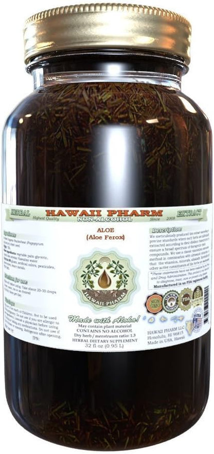 Aloe Alcohol-Free Liquid Extract, Aloe (Aloe Ferox) Dried Leaf Glycerite Hawaii Pharm Natural Herbal Supplement 32 oz Unfiltered