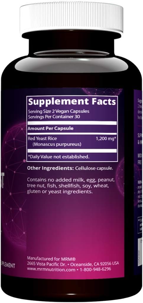 MRM Nutrition Red Yeast Rice | Monocolin K + Citrinin Free | Gluten Free + Vegan | 30 Servings