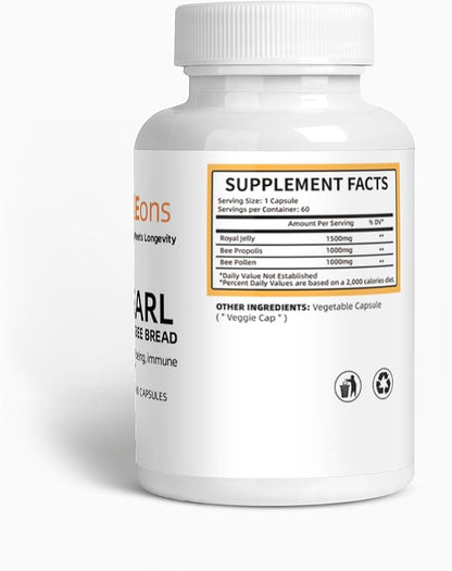 Bee Pollen Supplment - Bee Pollen, Propolis, and Royal Jelly - Vitaleons Bee Pearl - Each Pearl has Vitamins, microelements, polyphenols and antioxidants (Vegetarian, 60 Capsules)