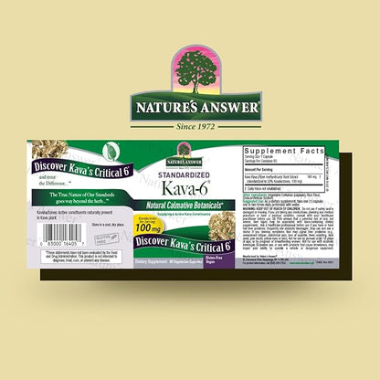 Nature's Answer Kava Root Powder 90 Capsules - Kava Powder for Mood & Stress Relief, Calming Support - Gluten Free, Vegan, Made in USA for Everyone