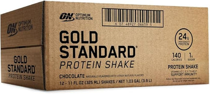 Optimum Nutrition Gold Standard Protein Shake, 24g Protein, Ready to Drink Protein Drinks, Chocolate, 11 Fl Oz, 12 Count (Pack of 1) (Packaging May Vary)