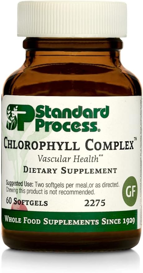 Standard Process Inc. Chlorophyll Complex - Immune Support, Antioxidant Activity, Skin Health and Hair Health Support with Vitamin A, Sunflower Lecithin, Buckwheat, Spanish Moss - 60 Softgels