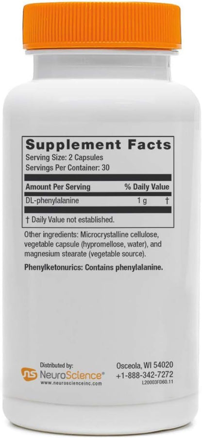 NeuroScience Focus DL Brain Supplements for Memory and Focus Support - Targeted Brain Health Supplements with 500mg of Amino Acid DL-phenylalanine - Support Attention & Productivity (60 Capsules)