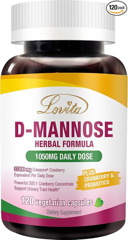 Lovita Women's Care Supplement with D-Mannose, Cranberry & Probiotics - Supports Urinary Tract Health, 120 Vegetarian Capsules