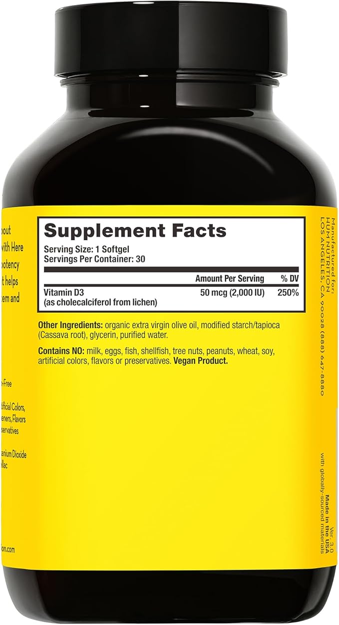 HUM Here Comes The Sun - Immune Supplement with Vitamin D & Calcium for a Healthy Immune System - Supports Radiant Skin, Mood + Bone Health (30-Count)