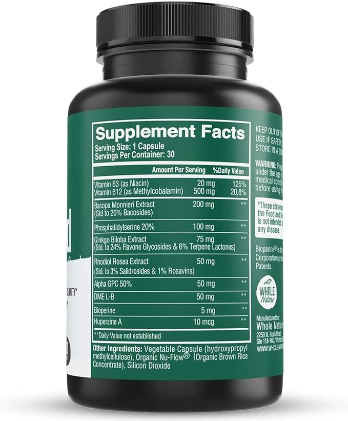Brain Booster Nootropics - Brain Shield with Ginkgo Biloba, Alpha GPC and Bacopa Monnieri, Vitamin B12, B3 - Support Focus, Memory & Clarity, Energy & Stress Relief. (1)