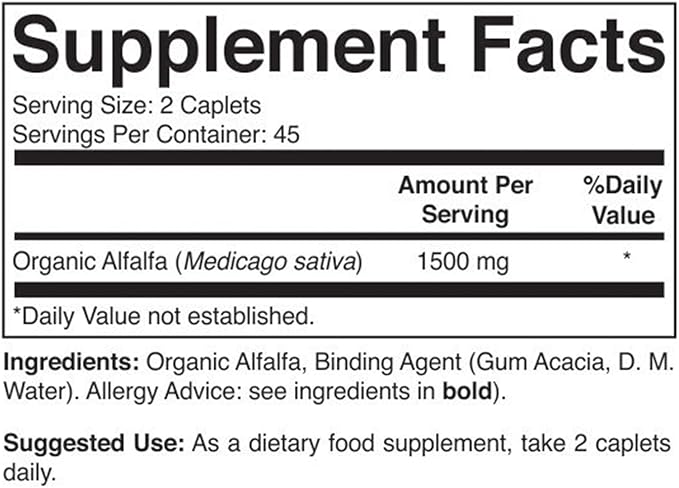 Brieofood Organic Alfalfa 1500mg, 45 Servings, Vegetarian, Gluten Free, 90 Vegetarian Tablets