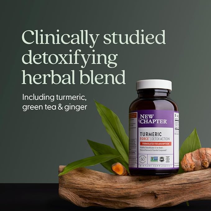New Chapter Turmeric Supplement + Daily Detox Turmeric Force Detox Action with Green Tea + Ginger + NO Black Pepper Needed + NonGMO Ingredients Vegetarian Capsule, 60 Count