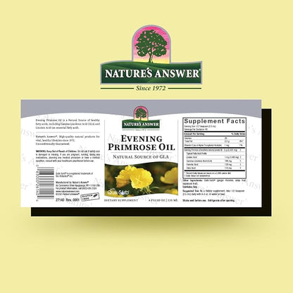 Nature's Answer Liquid Evening Primrose Oil 4oz Liquid | Cold Pressed | Essential All Natural Moisturizer for Hair, Skin, Nails | Rosacea Psoriasis Eczema Relief | Single Count