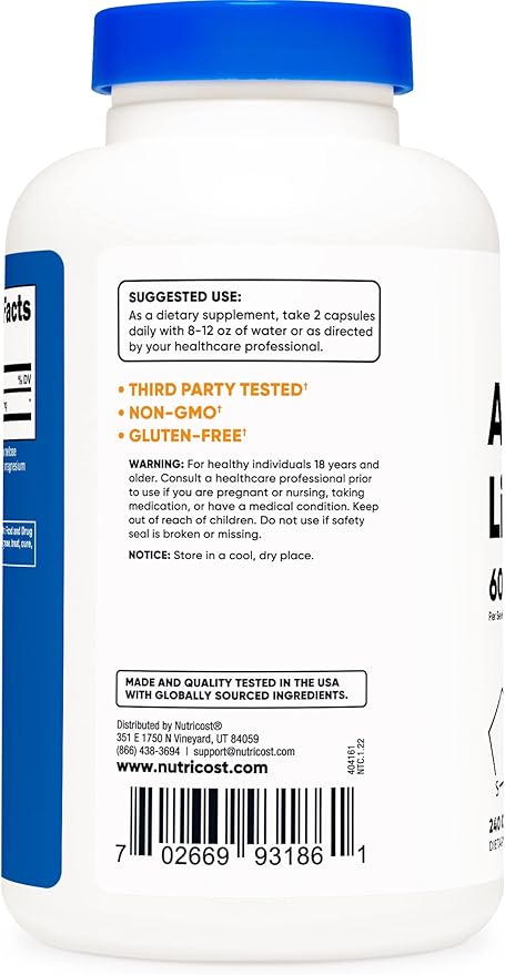 Nutricost Alpha Lipoic Acid 600mg, 240 Vegetarian Capsules - Gluten Free, Soy Free & Non-GMO, 120 Servings (2 Bottles)