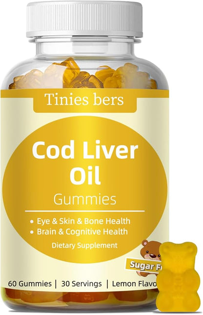 Taurine Gummies 1000mg, Cod Liver Oil Gummies 1000mg, Sugar Free for Adults and Kids, Amino acids, Omega-3s & Vitamin A&D for Cognitive, Heart & Eye Health, Boost Immune