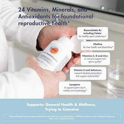 Men's Daily Multivitamin with Vitamin D, Antioxidants, Choline, and B Vitamins for Optimal Sperm Quality, Hormone Health, and Overall Male Fertility, 3rd Party Tested, 30 Servings