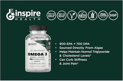 The Very Best Vegan Omega 3 Supplement - 120 Capsules - Algae Omega 3 Vegetarian Supplement - Plant Based Fish Oil Alternative - EPA DHA Supplement - Made in The USA - Heart Stress Relief Dr. Seinfeld