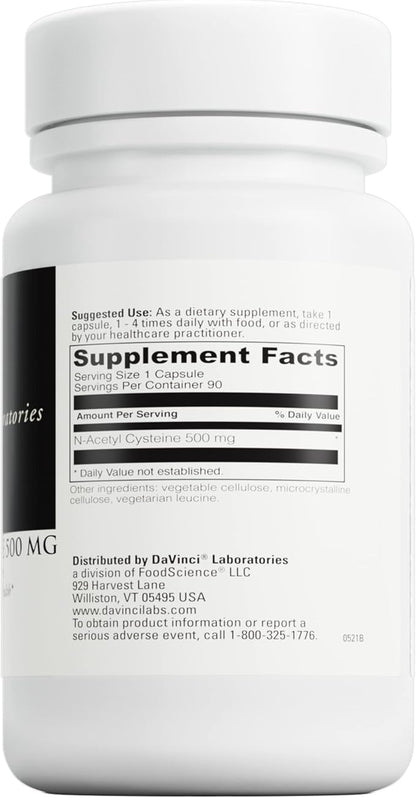 DAVINCI Laboratories - N-Acetyl Cysteine 500 mg - an Amino Acid Supplement to Support Immune System Function and Lung Health - Vegetarian, Gluten-Free - 90 Capsules