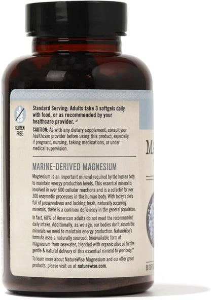 NatureWise High Absorption Marine Magnesium Supplement 300mg - Naturally Sourced, Clinically Tested Magnesium from Seawater - Non-GMO, USA Manufactured - 90 Softgels[1-Month Supply]