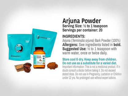 DR WAKDE'S Arjuna Bark Powder (Terminalia arjuna) - 100g (3.5oz) | Pure, Raw & Dried Powder | Natural Aroma and Freshness | Fine Powder | Vegan | Premium Grade | Nothing Added, Nothing Removed
