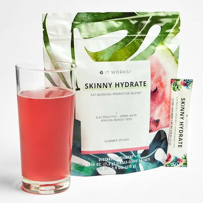It Works! Skinny Hydrate - Summer Splash | Fat-Burning Hydration Blend with Green Tea & Green Coffee Extracts | Energizing, Replenishing & Wellness Boosting | 15 Single-Serve Packets (7.3g Each)
