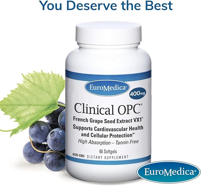 Euromedica Clinical OPC - Cardiovascular Health & Focus Support Supplement - Dietary Supplement with Grape Seed Extract & Sunflower Lecithin - Immune Support Supplement Formula - 60 Softgels