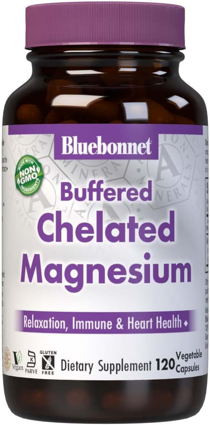 Bluebonnet Nutrition Albion Buffered Chelated Magnesium 200 mg, Magnesium Oxide, Stress Relief, Vegan, Non GMO, Gluten Free, Soy Free, Milk Free, Kosher, 120 Vegetable Capsules, 2 Month Supply