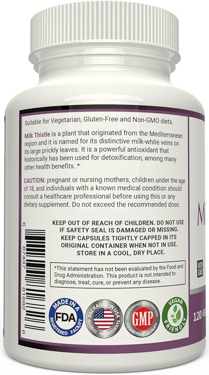 Milk Thistle Extract - 4:1 Extract - 2000mg - 120 Capsules - Supports Liver Health - Non GMO