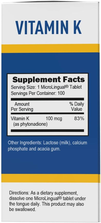 Superior Source Vitamin K 100 mcg - Bone Strength & Health Support Supplement - Vitamin K Supplement Aids Blood Health & Calcium Absorption - 30 Sublingual Dissolving Tablets