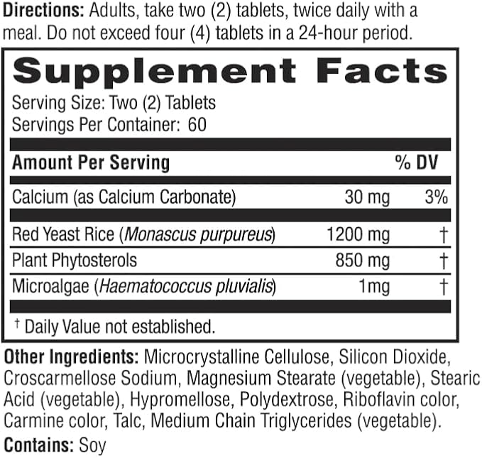 Weider Red Yeast Rice Plus 1200mg, with 850mg of Natural Phytosterols, Gluten Free, One Month Supply