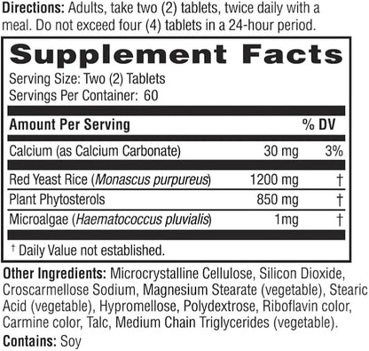 Weider Red Yeast Rice Plus 1200mg, with 850mg of Natural Phytosterols, Gluten Free, One Month Supply