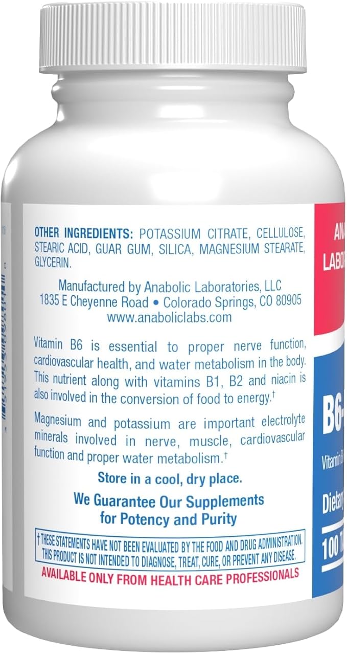 Calcium Magnesium B6 Supplement - Clinically Formulated Vitamin B6 50mg Complex for Energy Metabolism Krebs Cycle Heart Bone and Nerve Support with B1 B2 Niacin and Potassium (100 Servings)
